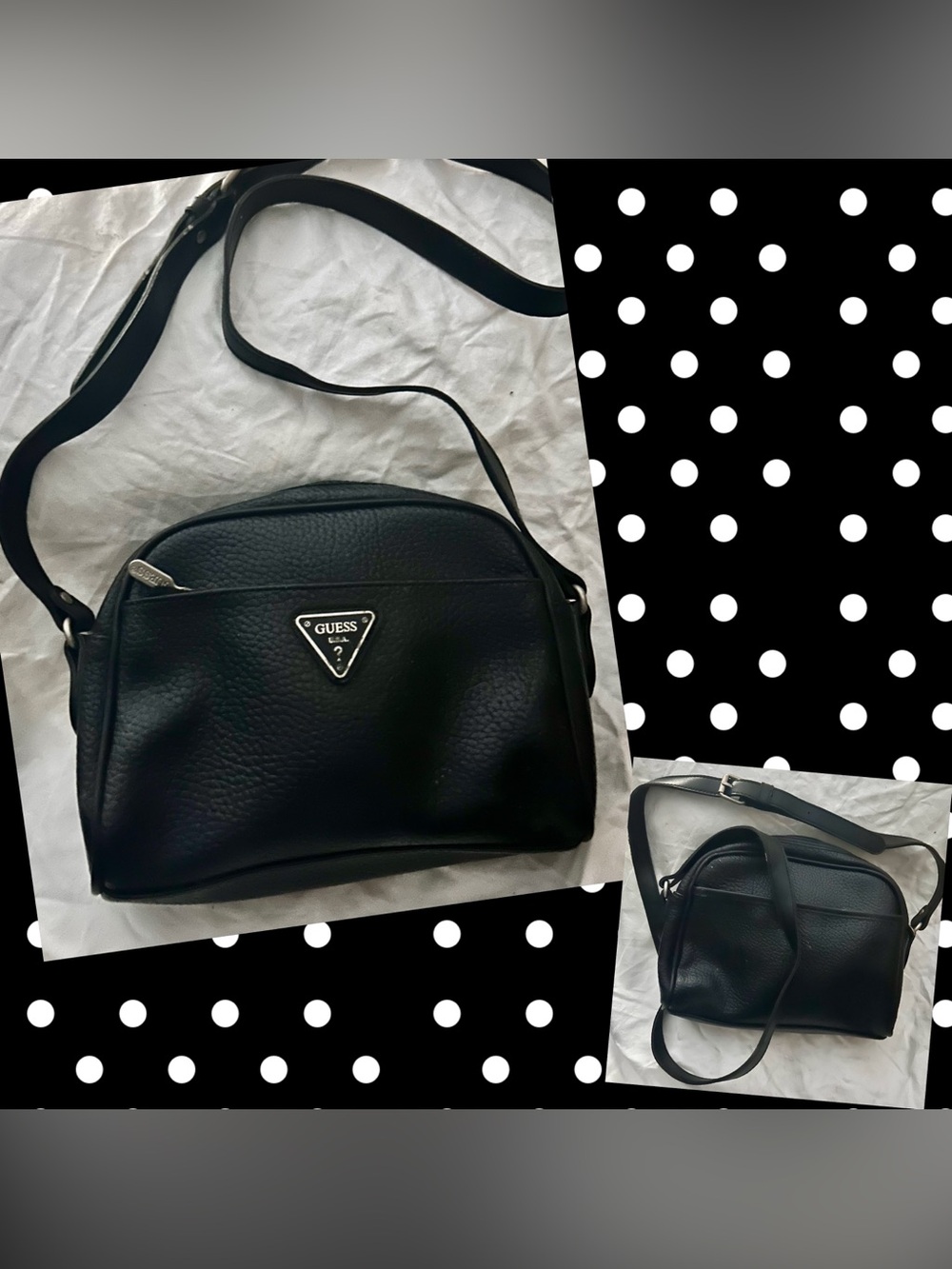 Vintage GUESS Black Pebbled Crossbody with Silver Logo